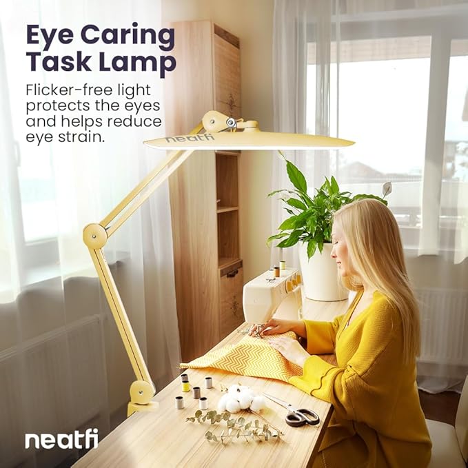 Neatfi XL 2,200 Lumens LED Task Lamp, 24W Super Bright Desk Lamp, 117 Pcs SMD LED, 4 Level Brightness, Dimmable, Task LED Light for Home, Office, Workbench (Non-CCT, Gold) - LeafyLoom