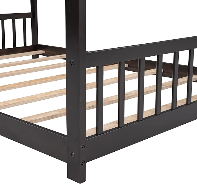 Bellemave Wood Montessori Full Size Bed Frame, Espresso - Playhouse Design, Sturdy, Safety, No Box Spring Needed, Easy Assemble - LeafyLoom