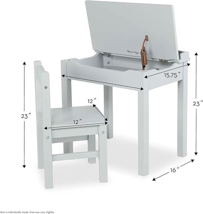 Melissa & Doug Wooden Lift-Top Desk & Chair - Gray , Grey - Toddler And Kids , For Ages 3+ With Self-Containted Storage And Chair Set - LeafyLoom