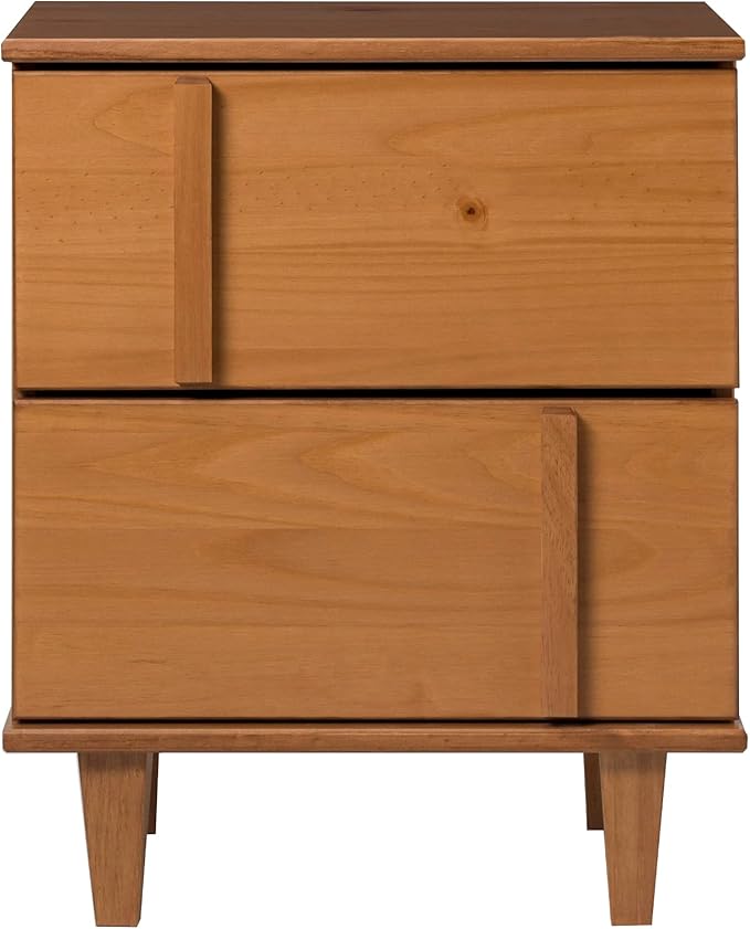 Walker Edison Sprague Contemporary Detailed Drawer Solid Wood Nightstand, 20 Inch, Caramel - LeafyLoom