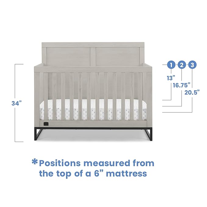 Simmons Kids Foundry 6-in-1 Convertible Baby Crib, Rustic Mist with Matte Black + Quiet Nights Breathable Crib Mattress with Removable/Machine Washable Cover (Bundle) - LeafyLoom