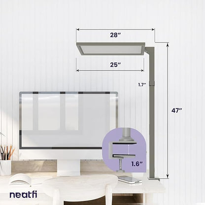 Neatfi 7000 High-Lumens Premium LED Desk Lamp - Touch Controlled, Clamp-on, UltraBright, 4000K Color Temperature, 70W Dimmable Light, Adjustable Head for Home Office and Study (25 Inches, Gray) - LeafyLoom