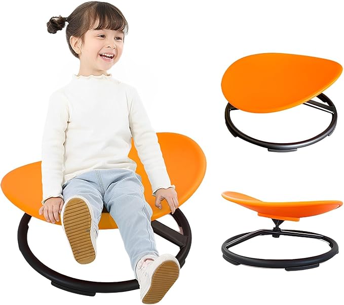 Autism Kids Swivel Chair,Spin Sensory Chair,Kids Spinning Chair,Sit Spin Training Body Coordination,Metal Base Non-Slip Small Desk Chair (Orange) - LeafyLoom