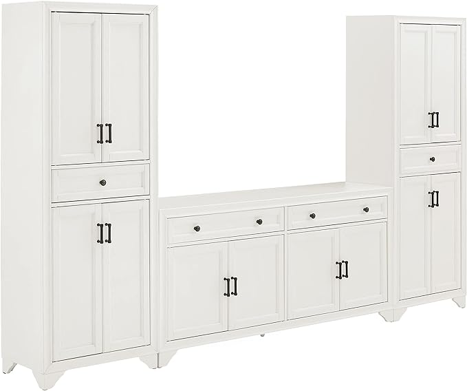 Crosley Furniture Tara 3-Piece Sideboard and Pantry Set, Distressed White - LeafyLoom