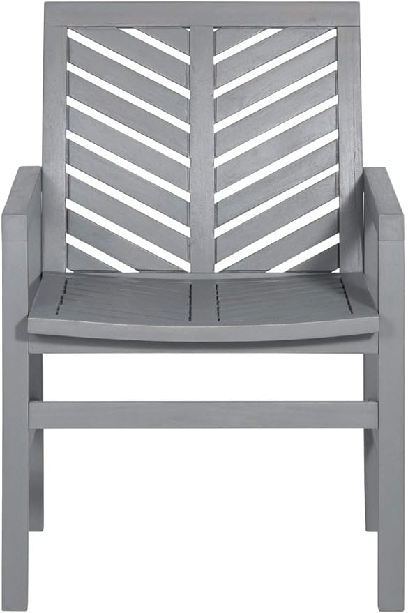 Walker Edison 2 Piece Outdoor Patio Chevron Wood Chair Set All Weather Backyard Conversation Garden Poolside Balcony, Set of 2, Grey - LeafyLoom