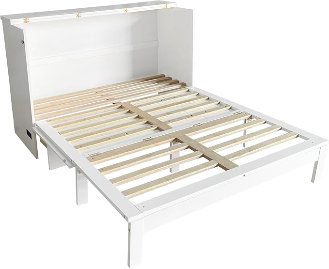 Queen Size Murphy Bed with Storage Drawer for Small Space,Bedroom, Livingroom, Guestroom, White - LeafyLoom