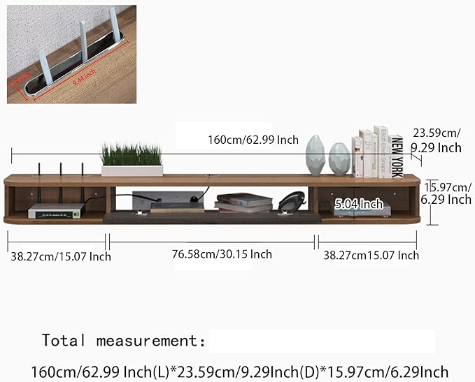 Pmnianhua Floating TV Shelf, 63'' Wall Mounted TV Stand Floating TV Console Media Entertainment Under TV Shelf for Bedroom Livingroom (Walnut) - LeafyLoom