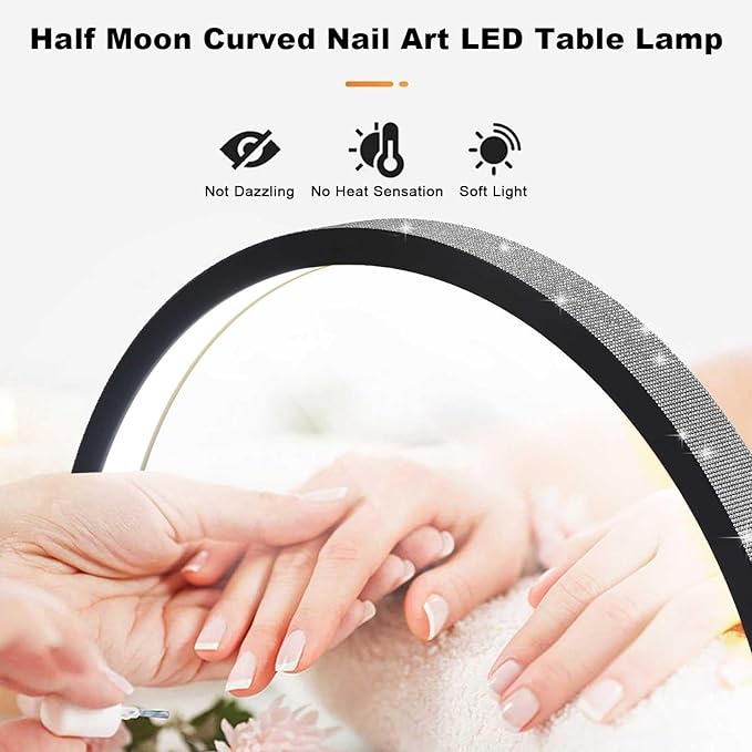 Half Moon Nail Desk Lamp, 48W Manicure LED Light for Nails, 3360 Lumen Stepless Dimming with Wire Controller, 3 Light Modes Nail Light for Desk, Arch Light for Nail Techs - LeafyLoom