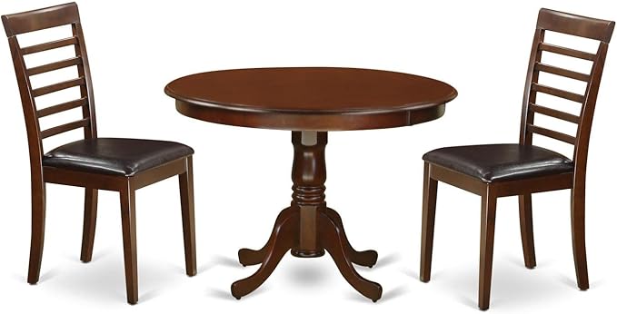 East West Furniture HLML3-MAH-LC 3 Piece Dining Table Set for Small Spaces Contains a Round Dining Room Table with Pedestal and 2 Faux Leather Upholstered Chairs, 42x42 Inch, Mahogany - LeafyLoom