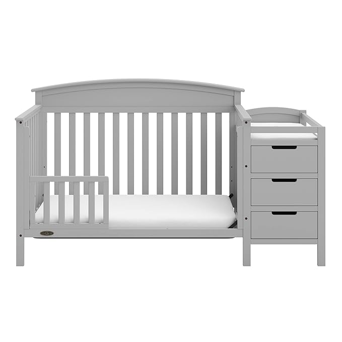 Graco Benton 5-in-1 Convertible Crib and Changer (Pebble Gray) – Crib and Changing Table Combo, Includes Water-Resistant Changing Pad, 3 Drawers, Converts to Toddler Bed, Daybed and Full-Size Bed - LeafyLoom