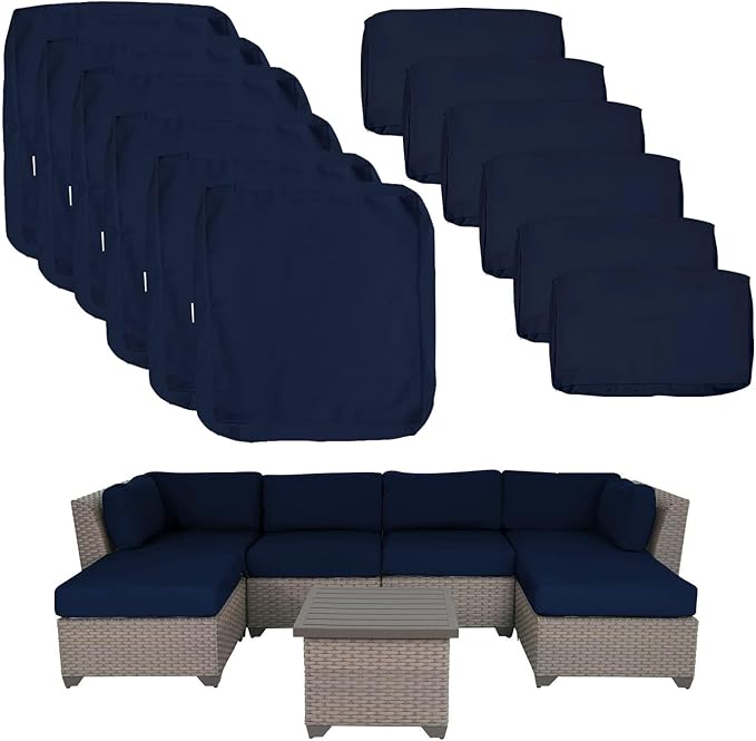 ClawsCover 12 Pack Outdoor Patio Seat and Back Cushions Replacement Covers Fit for 7Pieces 6-Seater Wicker Rattan Furniture Conversation Set Sectional Couch Chair,Navy-Include Cover Only - LeafyLoom