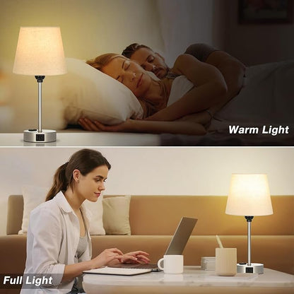 Table Lamps for Bedrooms Set of 2 Bedside - Nightstand Bedroom Lamp with USB C Port and AC Outlet Charging, Dimmable Touch Small End Side Lamp, Beige Night Stand Light for Kid/Guest Room/Living Room - LeafyLoom