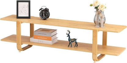 HollyHOME Bamboo TV Stand with Storage for TVs up to 65'', Modern Entertainment Center with 2 Open Shelf, Accent TV Media Console Table for Living Room, Bedroom, 55"(L), Burlywood - LeafyLoom