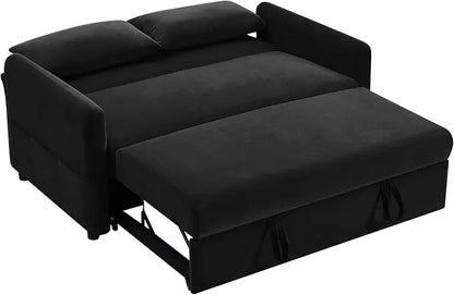 57.1" Convertible Sofa Bed, 3 in 1 Multi-Functional Lounge Chair Sleeper Loveseat , Pull Out Couch Guest Bed Futon Sofabed Sofacama with Adjustable Backrest and Side Pockets for Living Room Office - LeafyLoom