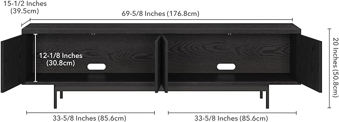 Henn&Hart Whitman TV Stand, 70" Wide, Black - LeafyLoom