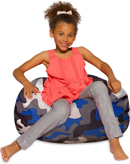 Posh Creations Bean Bag Chair for Kids, Teens, and Adults Includes Removable and Machine Washable Cover, Soft Nylon - Camo Blue and Brown, 27in - Medium - LeafyLoom