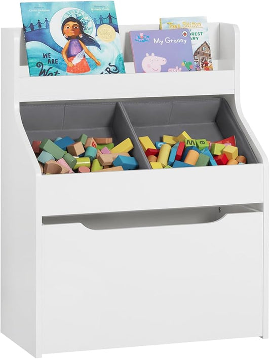 Haotian KMB71-W, White Children Kids Bookcase with Removable Boxes, Kid's Book Shelf Toy Shelf with Large Storage Drawer, Kids Storage Shelf Organizer with Storage Chest - LeafyLoom