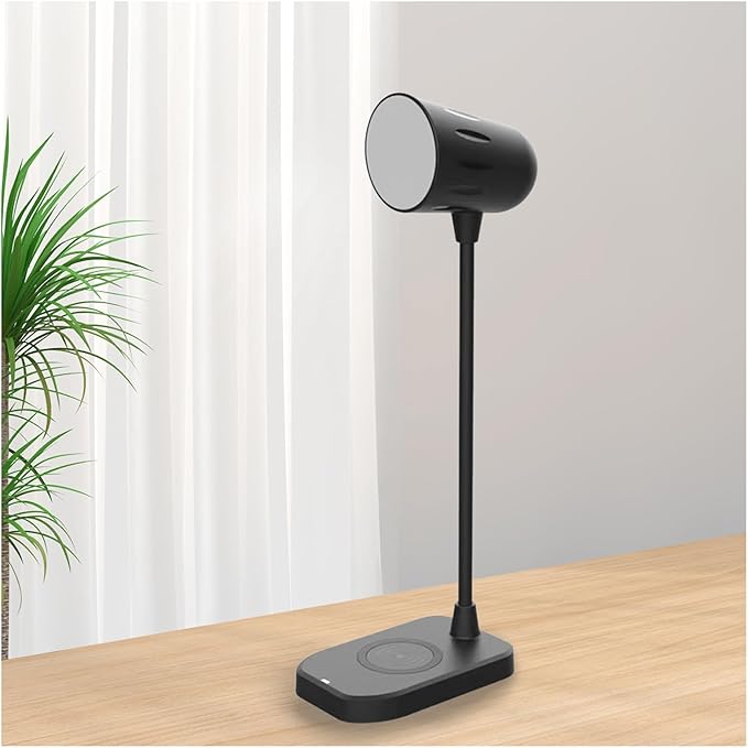 Led desk lamp with wireless charger, Bluetooth Speaker, Dimmable Table Lamp with 3 Lighting Mode, Touch Control, USB Charging Port Desk Light for Home Office Dorm Reading Work Study ( Color : Black ) - LeafyLoom