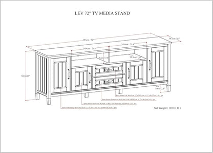 SIMPLIHOME Lev SOLID WOOD 72 Inch Wide Contemporary TV Media Stand in Smoky Brown for TVs up to 80 Inches, For the Living Room and Entertainment Center - LeafyLoom
