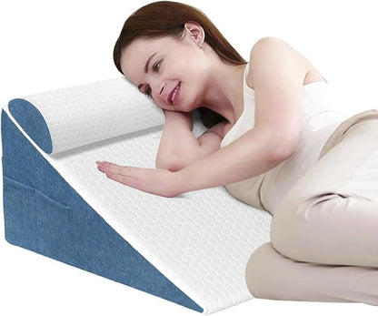 10" Wedge Pillow,Bed Pillow for Sleeping, Cooling Memory Foam Pillow for Back Support and Leg Elevation,Triangle Pillow for Acid Reflux & Snoring & Heartburn & GERD - LeafyLoom