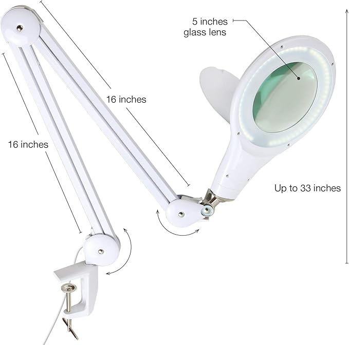 Brightech LightView PRO Magnifying Desk Lamp, 2.25x Light Magnifier, Adjustable Magnifying Glass with Light for Crafts, Reading, Close Work - White - LeafyLoom