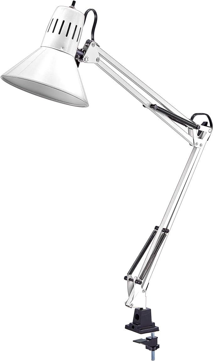 Bostitch Office VLF100-WHT Swing Arm Desk Lamp with Clamp Mount, 36" Reach with Multi-Joint Adjustment, Includes Replaceable LED Bulb (VLF), White - LeafyLoom