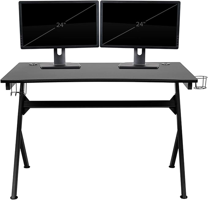 Flash Furniture Duncan Gaming Desk 45.25" x 29" Computer Table Gamer Workstation with Headphone Holder and 2 Cable Management Holes, Set of 1,Black - LeafyLoom