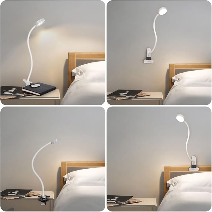 Desk lamp, LED Reading Light, Dimmable Clamp Lamp for Bed Headboard, Bedroom, Office, 3 Modes & 9 Dimming Levels, Flexible Clip Desk Lamp - LeafyLoom