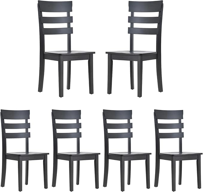 COLAMY Wooden Dining Chairs Set of 6, Ladder High Back Kitchen Side Chair, Farmhouse Armless Dining Room Chairs with Adjustable Foot Pegs, Black - LeafyLoom