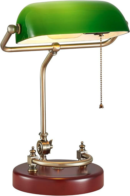 Green Bankers Desk lamp for Home Office Vintage Desk Retro lamp Workplace Lighting Piano Light Bedside lamp Pull Rope Switch，Glass lampshade，UL Certified lamp Holder, Wire - LeafyLoom