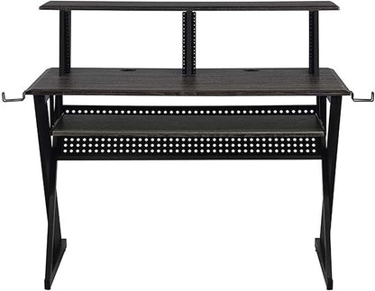 Acme Furniture Rectangular Music Desk Table with Earphone Rack, Black - LeafyLoom