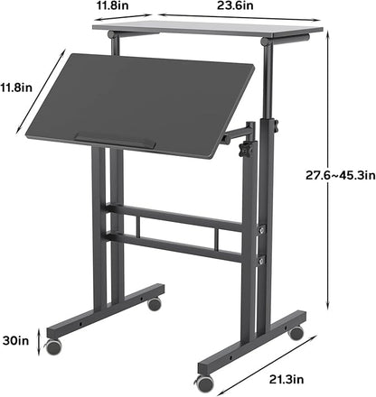 soges 23.6inches Height Adjustable Desk Laptop Desk on The Wheels, Rolling Stand Up Desk Computer Desk Adjustable Standing Desk Sit and Stand Desk Portable Laptop Table, Black - LeafyLoom