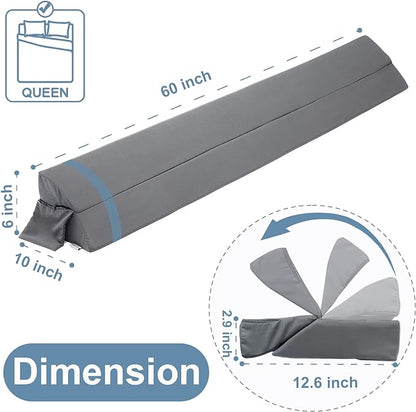 Limthe Headboard Gap Filler Queen,Bed Wedge Pillow for Headbpard Gap,Mattress Gap Filler (0-7"),Foam Wedge Pillow Fill Gap Between Headboard/Wall and Mattress Grey 60"x10"x6" - LeafyLoom