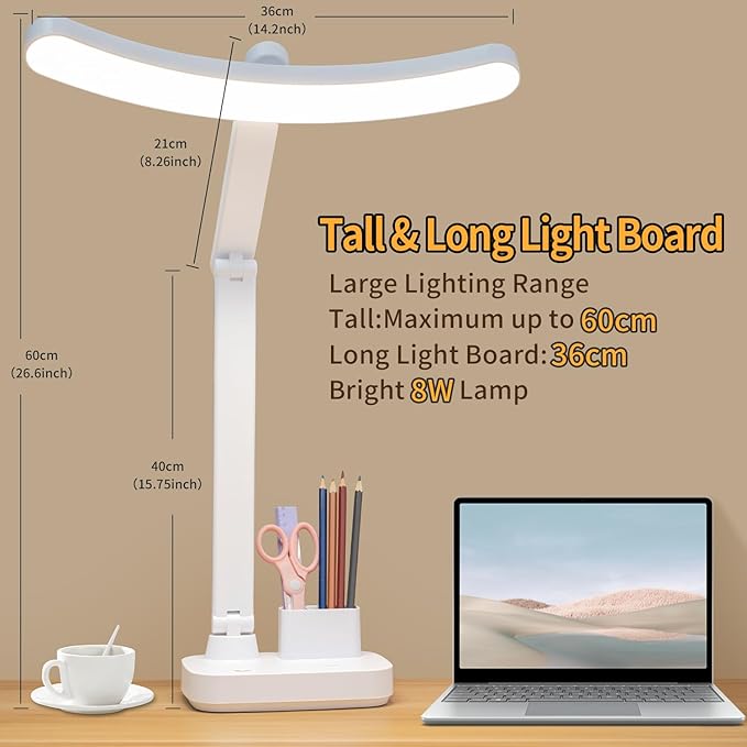 Cordless Desk Table Lamp Rechargeable Big Battery 4000MAH,Tall Reading Light 24inch /Bright 60 LED 8W / Touch Dimmable/Multifunctions,Wireless Lamp for Home Bedroom Bedside Office Dorm - LeafyLoom