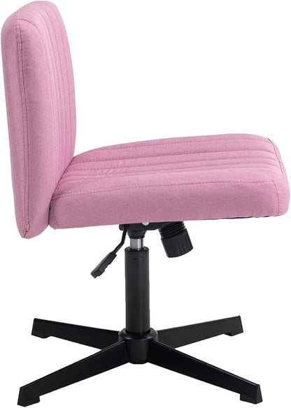 Panana Office Chair Fabric Padded Seat Armless Desk Chair Swivel Computer Task Chair Mid-Back No Wheels Accent Chair (Pink) - LeafyLoom