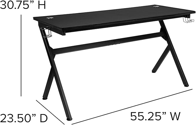 Flash Furniture Duncan 55" x 24" Extra Large Gaming Desk with Headphone Hook and Cup Holder - Free Mouse Pad - LeafyLoom