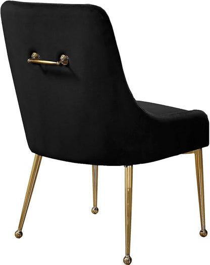 Meridian Furniture Owen Collection Modern | Contemporary Velvet Upholstered Dining Chair with Polished Gold Legs, Set of 2, 24" W x 21" D x 34.5" H, Black - LeafyLoom