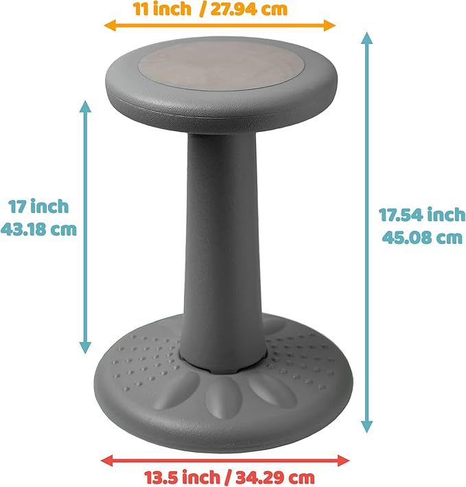 Studico ActiveChairs Kids Wobble Stool, Flexible Classroom Seating improves Focus, Posture & Helps ADHD/ADD. Get The Wiggles out Active Fidget Desk Chairs, Pre-Teen 17.75" Chair, Ages 7-12, Grey - LeafyLoom