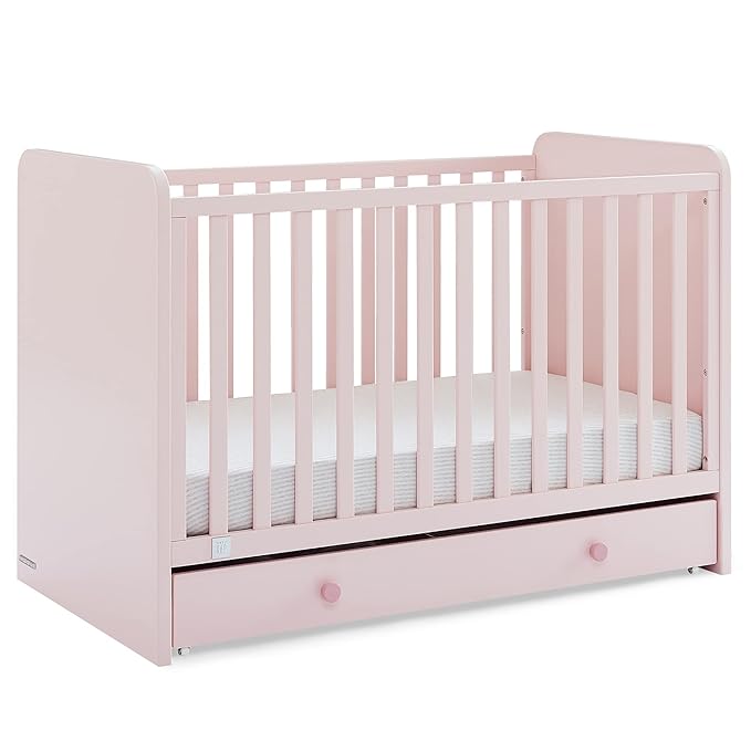 GAP babyGap Graham 4-in-1 Convertible Crib with Storage Drawer - Greenguard Gold Certified, Blush Pink/Dark Pink - LeafyLoom