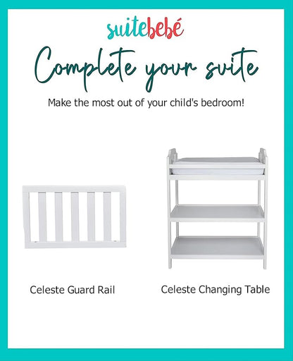 Suite Bebe Celeste 3 in 1 Convertible Island Crib, Wood and Acrylic, White - LeafyLoom