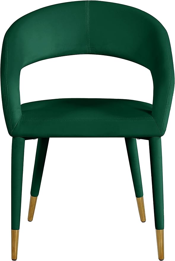 Meridian Furniture Destiny Collection Modern | Contemporary Velvet Upholstered Rounded Back Dining Chair, 23" W x 23" D x 31.5" H, Green - LeafyLoom