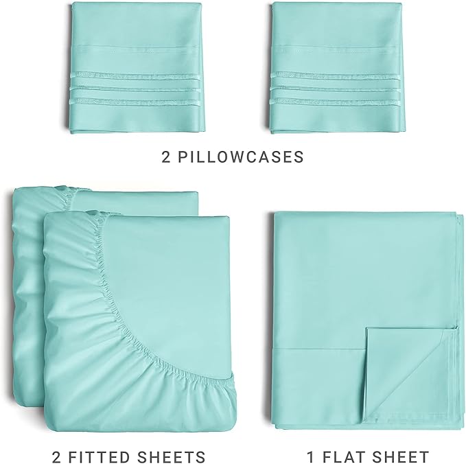 Split King Size 5 Piece Sheet Set - Comfy Breathable & Cooling Sheets - Hotel Luxury Bed Sheets for Women & Men - Deep Pockets, Easy-Fit, Soft & Wrinkle Free Sheets - Spa Blue Oeko-Tex Bed Sheet Set - LeafyLoom