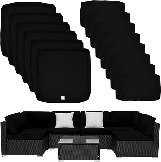 ClawsCover 14Pack Outdoor Patio Seat and Back Cushions Replacement Covers Fit for 7Pieces 6-Seater Wicker Rattan Sectional Couch Chair Furniture Set,Black-Include Cover Only (Large) - LeafyLoom