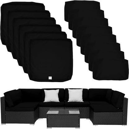 ClawsCover 14Pack Outdoor Patio Seat and Back Cushions Replacement Covers Fit for 7Pieces 6-Seater Wicker Rattan Sectional Couch Chair Furniture Set,Black-Include Cover Only (Large) - LeafyLoom