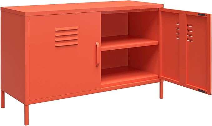 Novogratz Cache 2 Door Metal Locker Accent Storage Cabinet, Orange - LeafyLoom