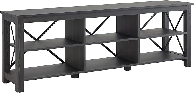 Henn&Hart Rectangular TV Stand for TV's up to 80" in Charcoal Gray, Electric Fireplace TV Stands for the Living Room - LeafyLoom