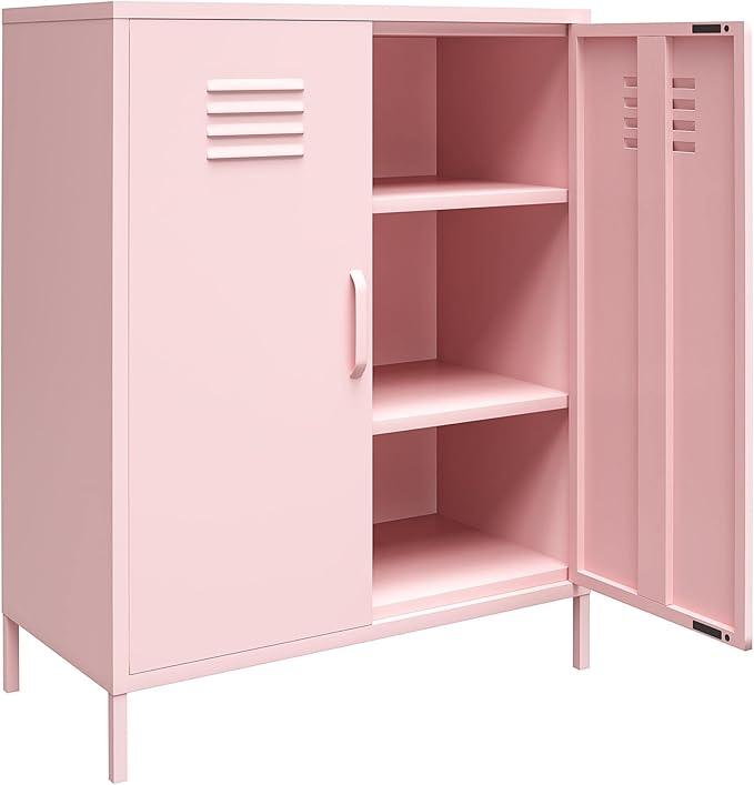 Novogratz Cache 2 Door Metal Locker Storage Cabinet, Bashful Pink - LeafyLoom