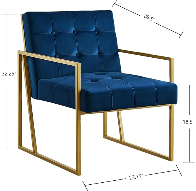 24KF Modern Navy Velvet Button Tufted Accent Chair with Golden Metal Stand, Decorative Furniture Chairs for Living Room Bedroom - Navy - LeafyLoom