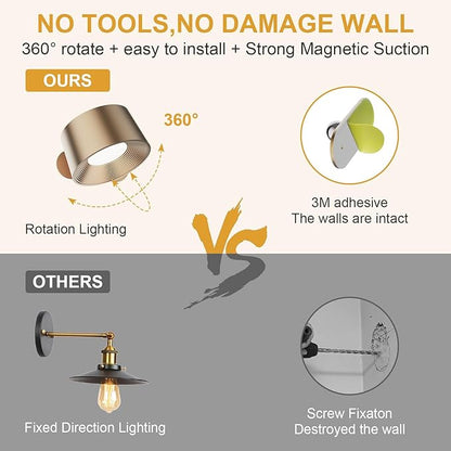 ZAYAZ LED Wall Sconces, LED Wall Mounted Lamps, LED Reading Lights for Bedroom, Wireless Lamp with 360° Rotate Magnetic Ball with FreeGift Desk Lamp Bracket for Table Lamps(Rose Gold) - LeafyLoom