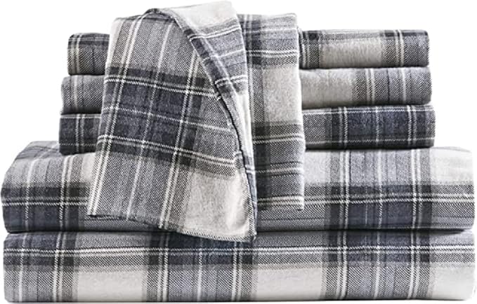 Comfort Spaces Cotton Flannel Breathable Warm Deep Pocket Sheets with Pillow Case Bedding, Cal King, Scottish Plaid Blue, 4 Piece - LeafyLoom